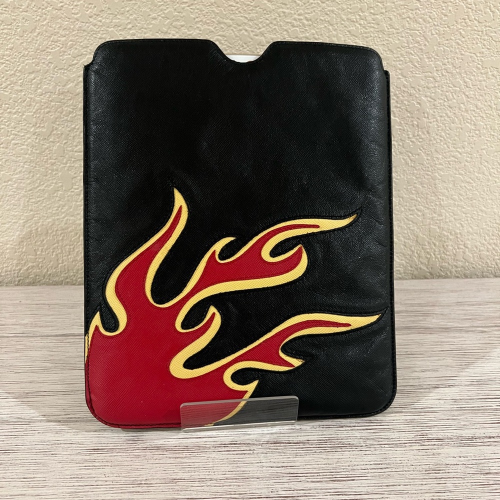 PRADA Red and Black Saffiano Leather iPad Sleeve with flame 🔥